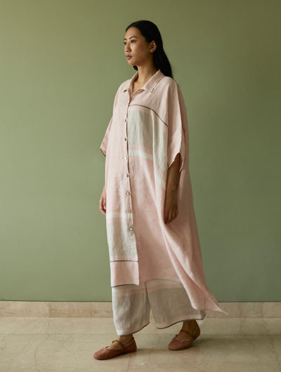 Bora Colour-Blocked Linen Kaftan-Blush