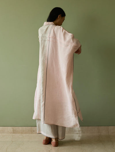 Bora Colour-Blocked Linen Kaftan Set-Blush