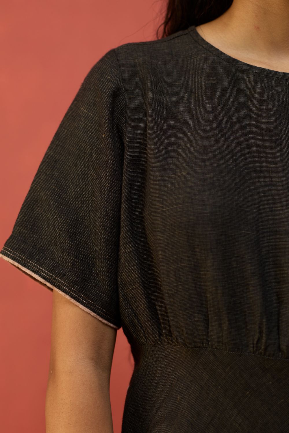 Fumi Bias Skirt Stripe Linen Dress - Charcoal