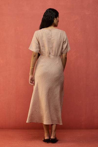 Fumi Bias Skirt Stripe Linen Dress - Dusty Rose