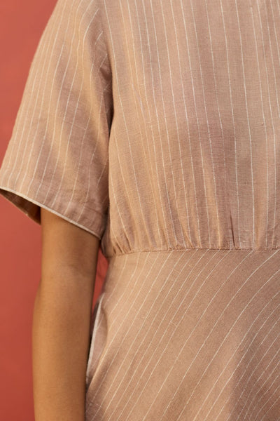 Fumi Bias Skirt Stripe Linen Dress - Dusty Rose