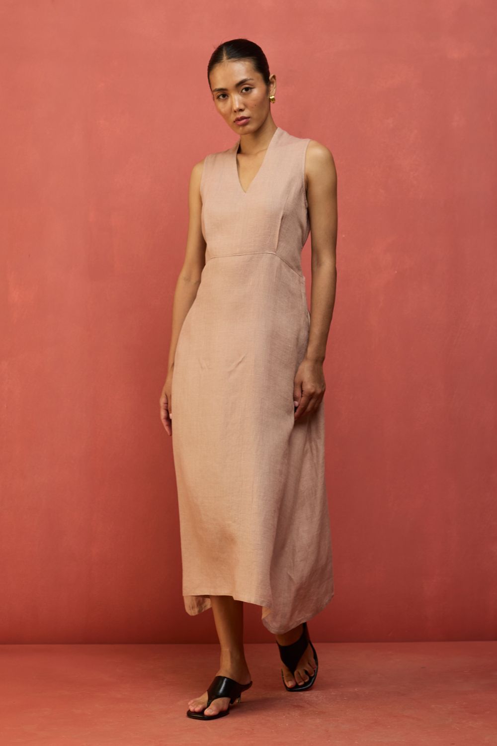 Tako Sleeveless Linen Knot Dress - Dusty Rose