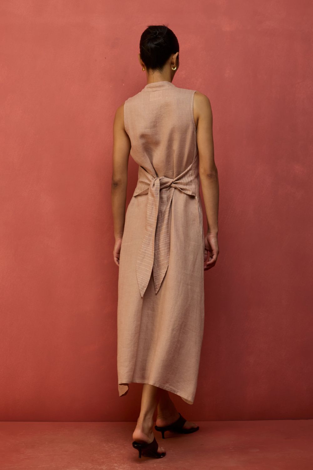 Tako Sleeveless Linen Knot Dress - Dusty Rose