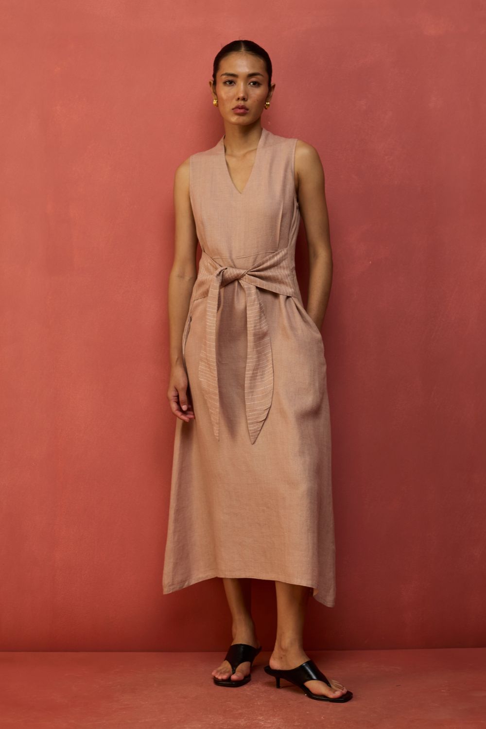 Tako Sleeveless Linen Knot Dress - Dusty Rose