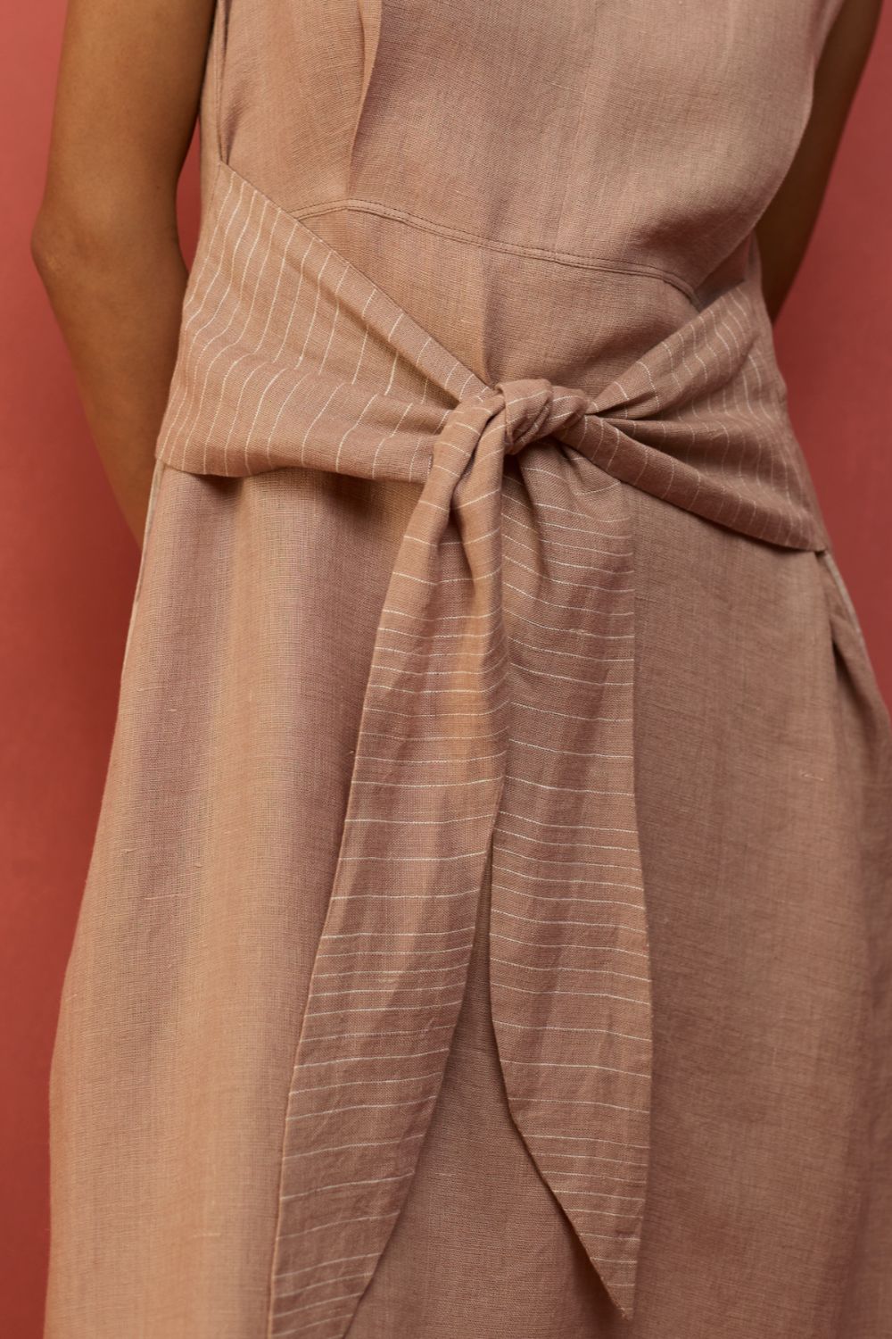 Tako Sleeveless Linen Knot Dress - Dusty Rose
