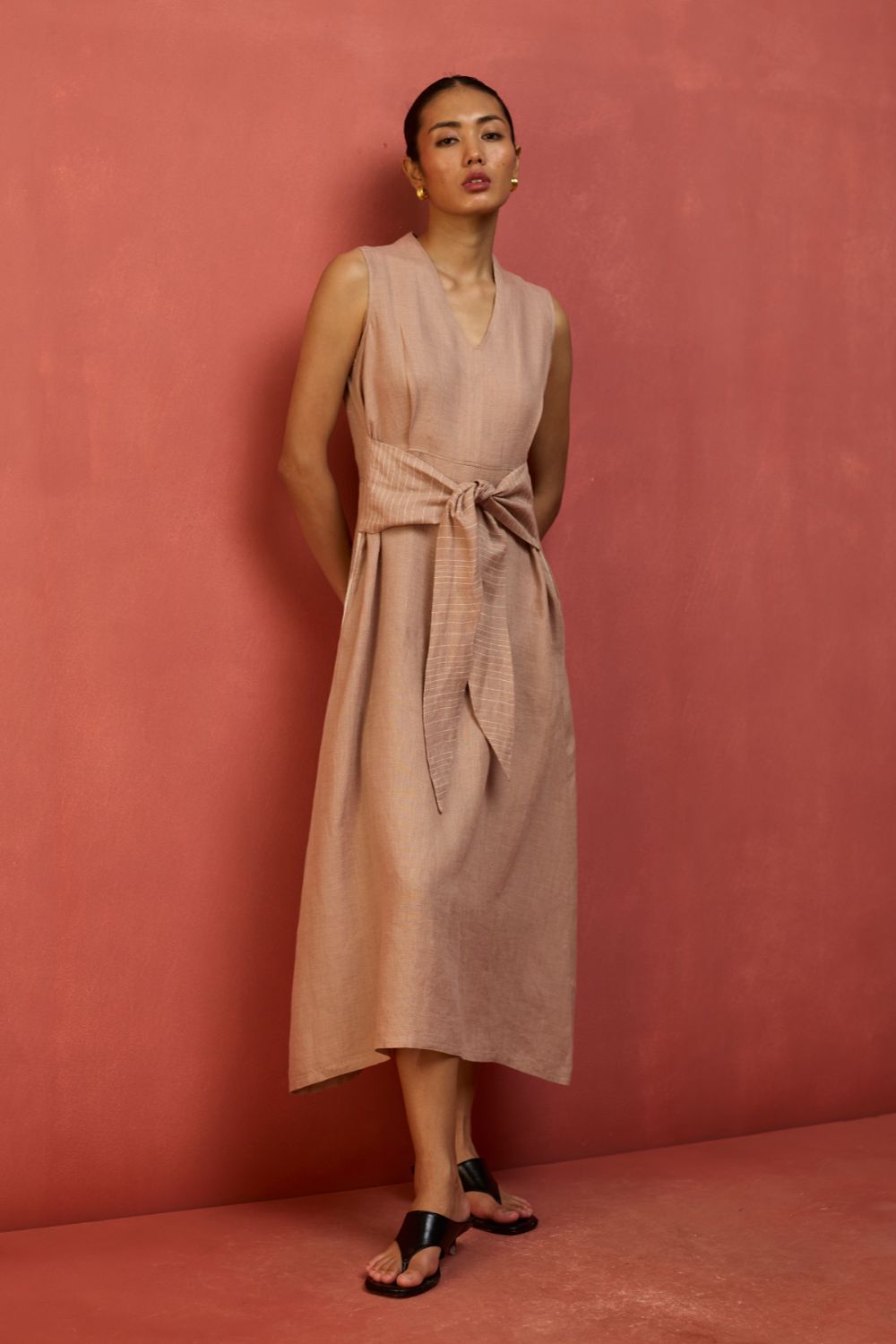 Tako Sleeveless Linen Knot Dress - Dusty Rose