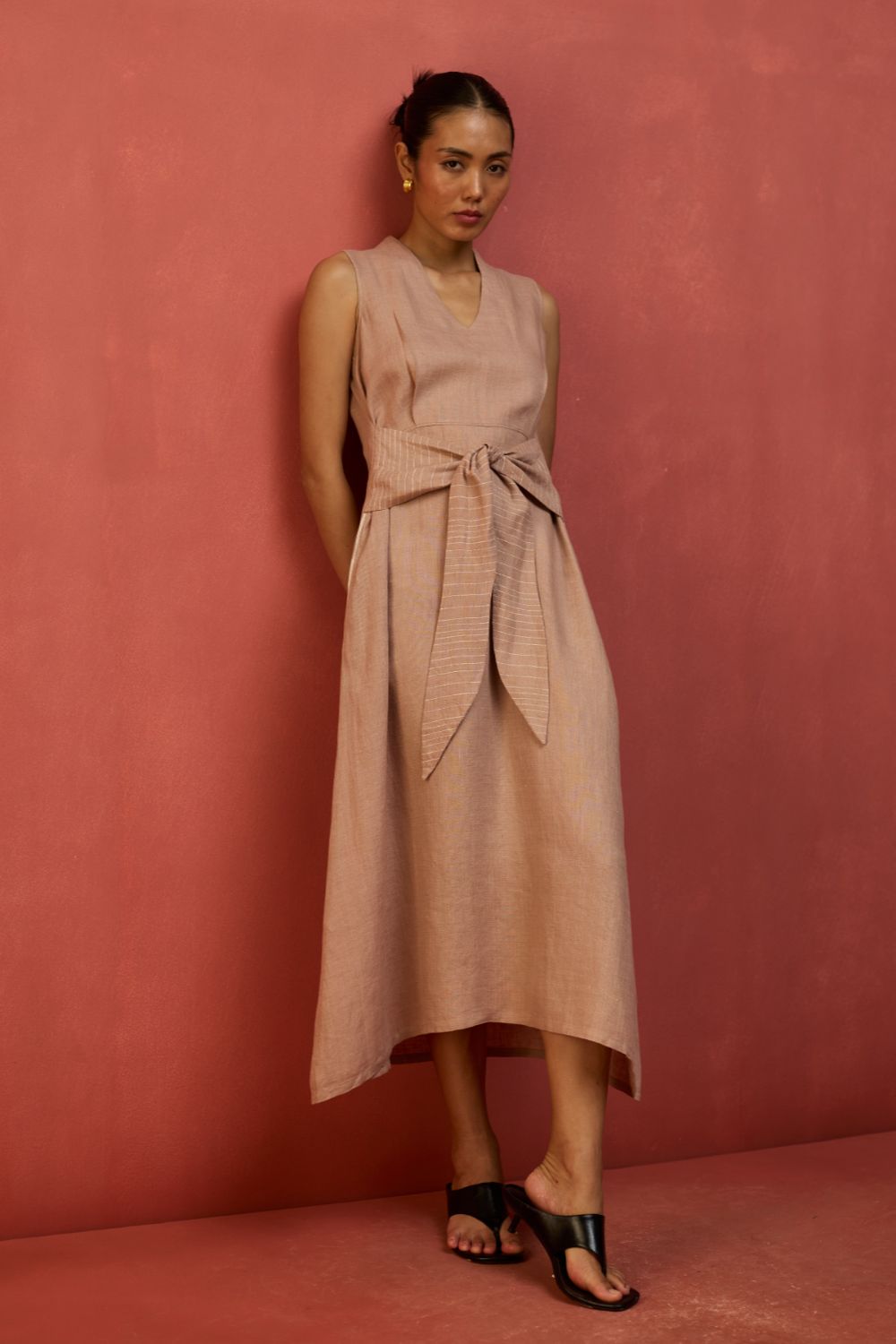 Tako Sleeveless Linen Knot Dress - Dusty Rose