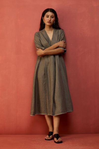Maki Pleated Linen Dress - Grey