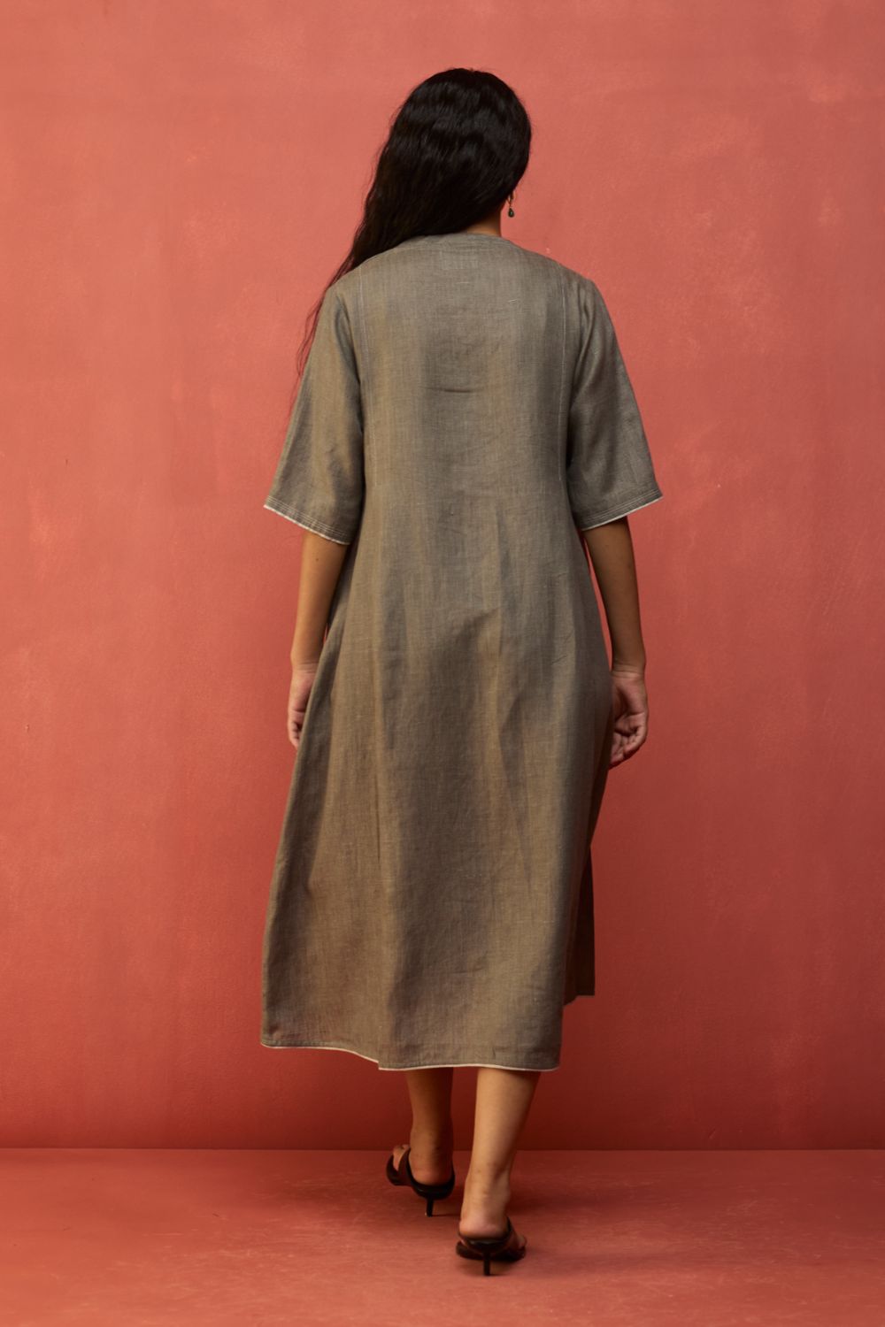 Maki Pleated Linen Dress - Grey