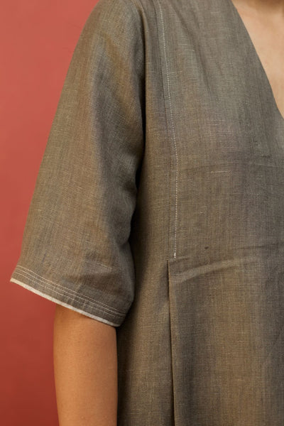 Maki Pleated Linen Dress - Grey