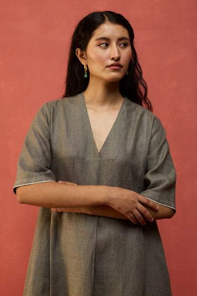 Maki Pleated Linen Dress - Grey