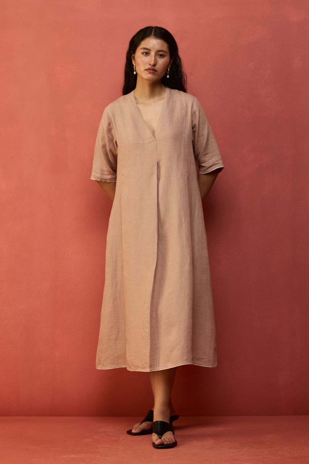 Maki Pleated Linen Dress - Dusty Rose