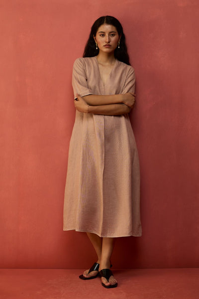 Maki Pleated Linen Dress - Dusty Rose