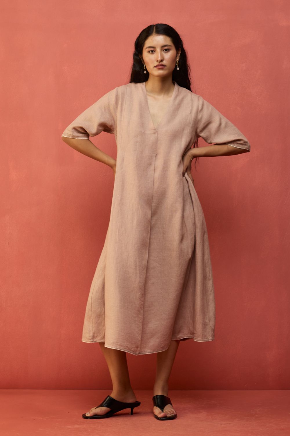 Maki Pleated Linen Dress - Dusty Rose