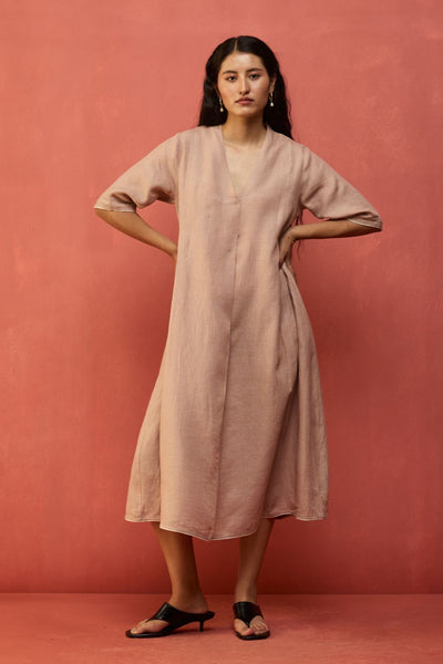 Maki Pleated Linen Dress - Dusty Rose
