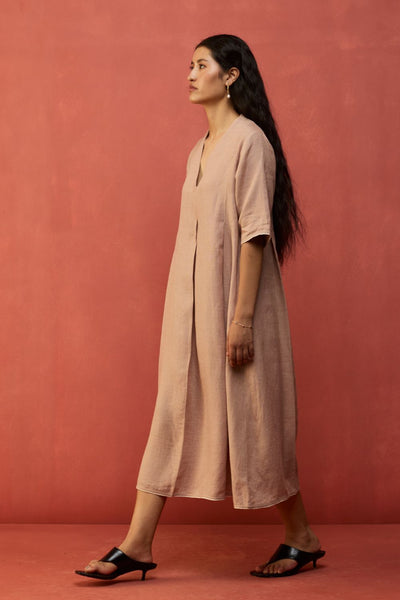 Maki Pleated Linen Dress - Dusty Rose