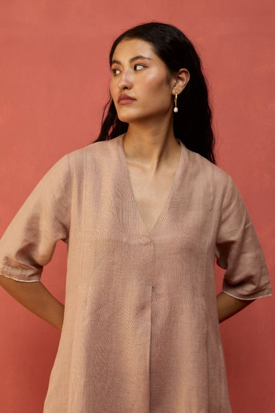 Maki Pleated Linen Dress - Dusty Rose