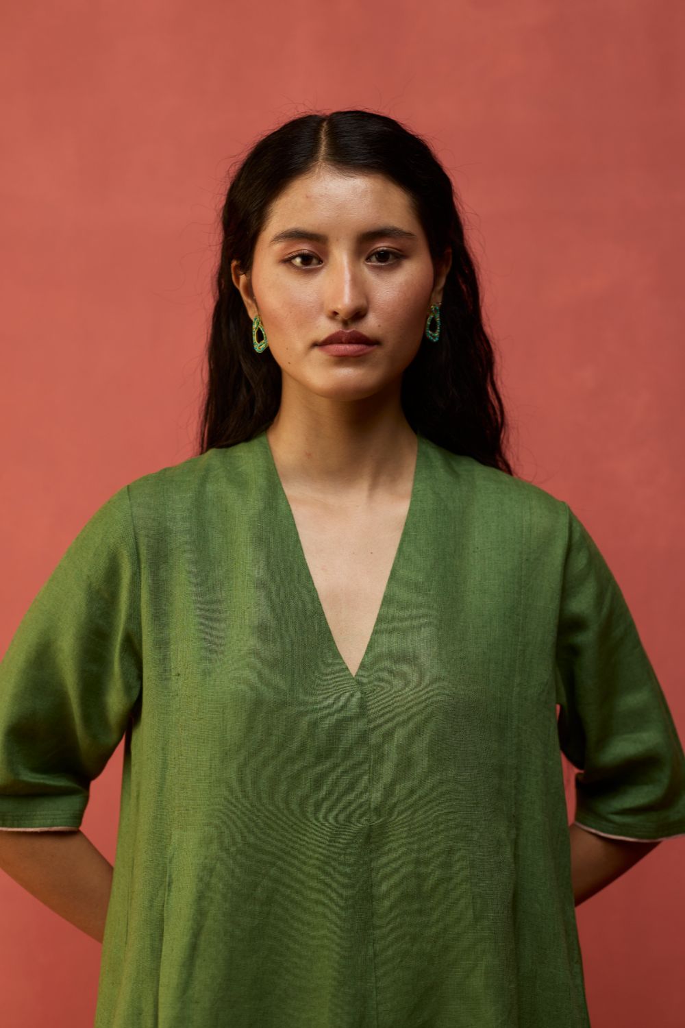 Maki Pleated Linen Dress - Fern Green