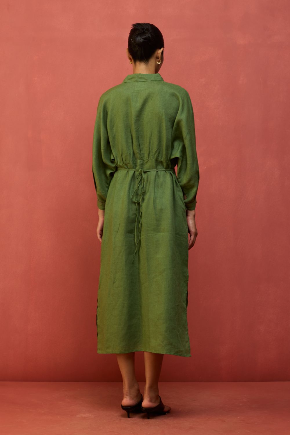 Masaru Buttoned Linen Dress - Fern Green