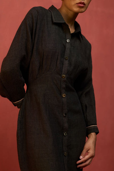 Masaru Buttoned Linen Dress - Charcoal