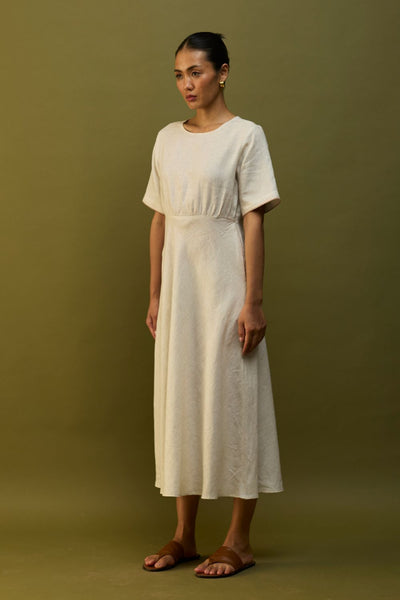 Masaru Buttoned Linen Dress - Off White