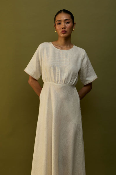 Masaru Buttoned Linen Dress - Off White