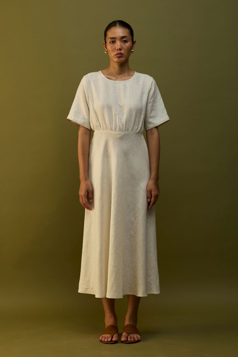 Masaru Buttoned Linen Dress - Off White