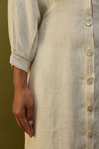 Masaru Buttoned Linen Dress - Off White