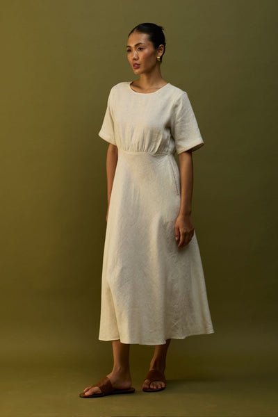 Masaru Buttoned Linen Dress - Off White