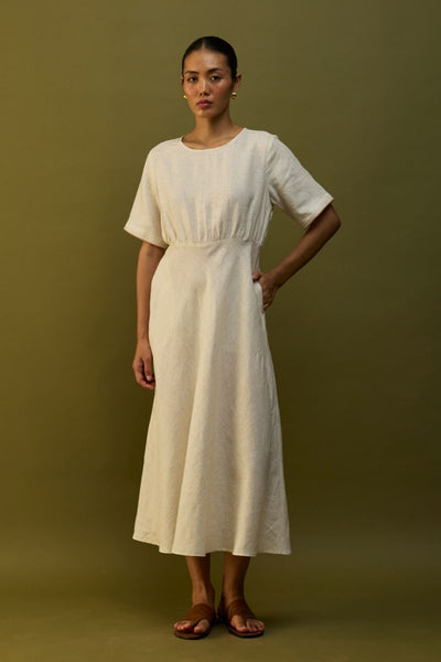 Masaru Buttoned Linen Dress - Off White