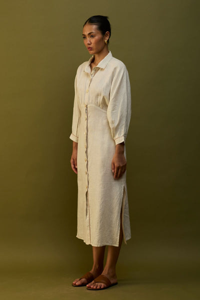 Masaru Buttoned Linen Dress - Off White