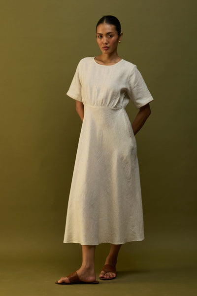 Masaru Buttoned Linen Dress - Off White
