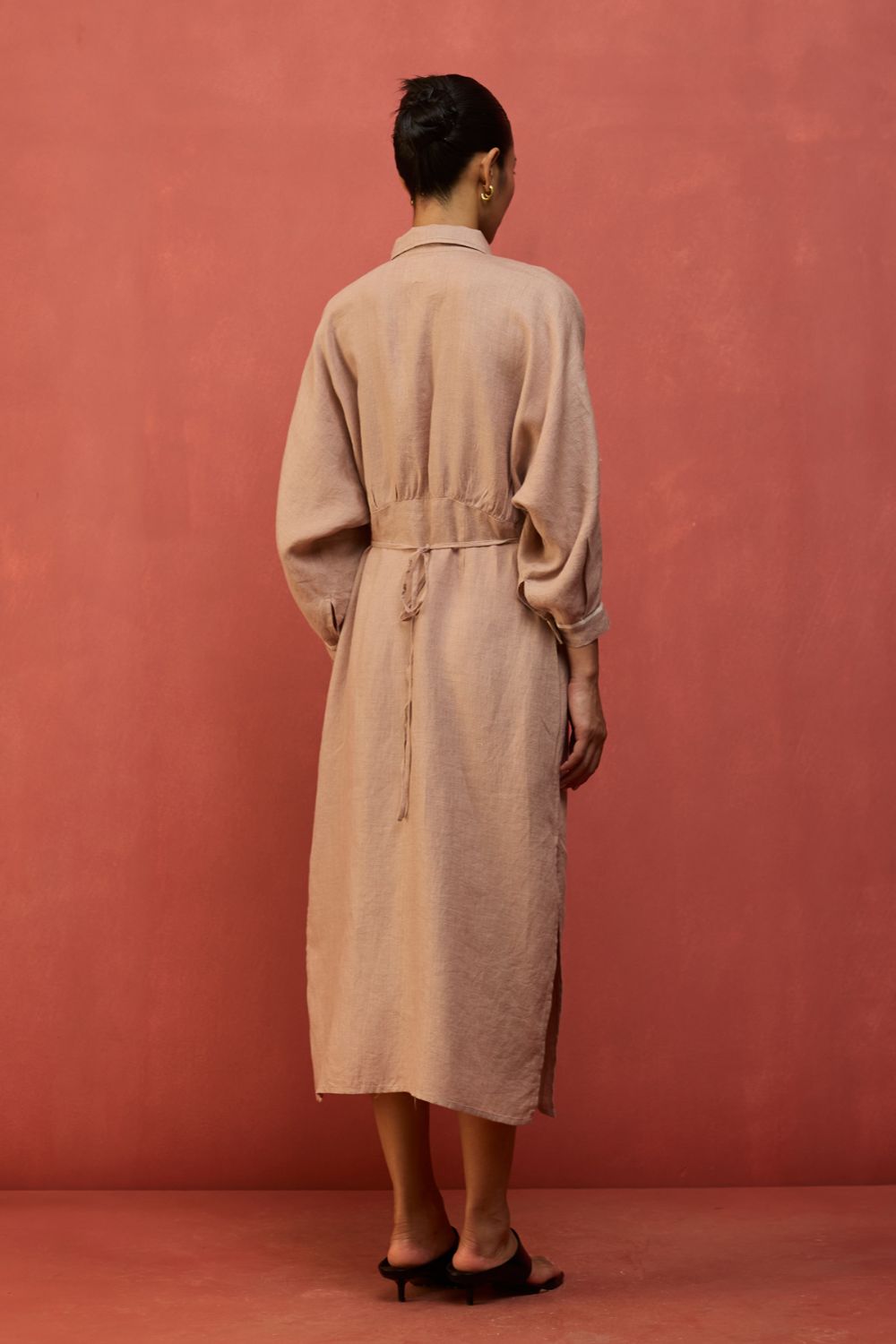 Masaru Buttoned Linen Dress - Dusty Rose