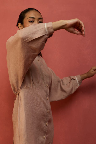 Masaru Buttoned Linen Dress - Dusty Rose