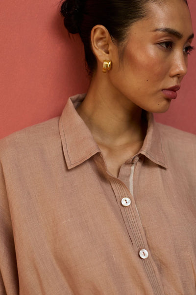 Masaru Buttoned Linen Dress - Dusty Rose