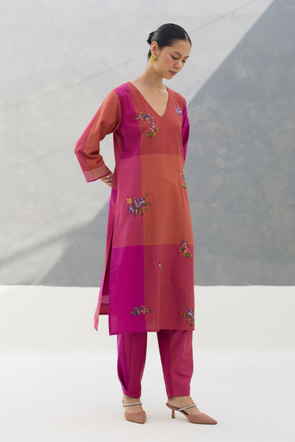 Nira Hand-Embroidered Eri Silk Kurta -  Rose