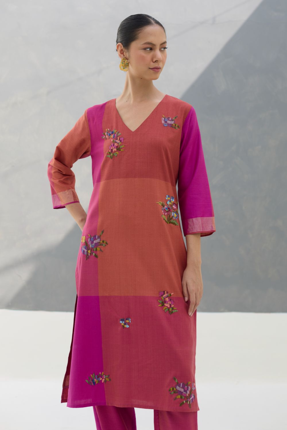 Nira Hand-Embroidered Eri Silk Kurta -  Rose