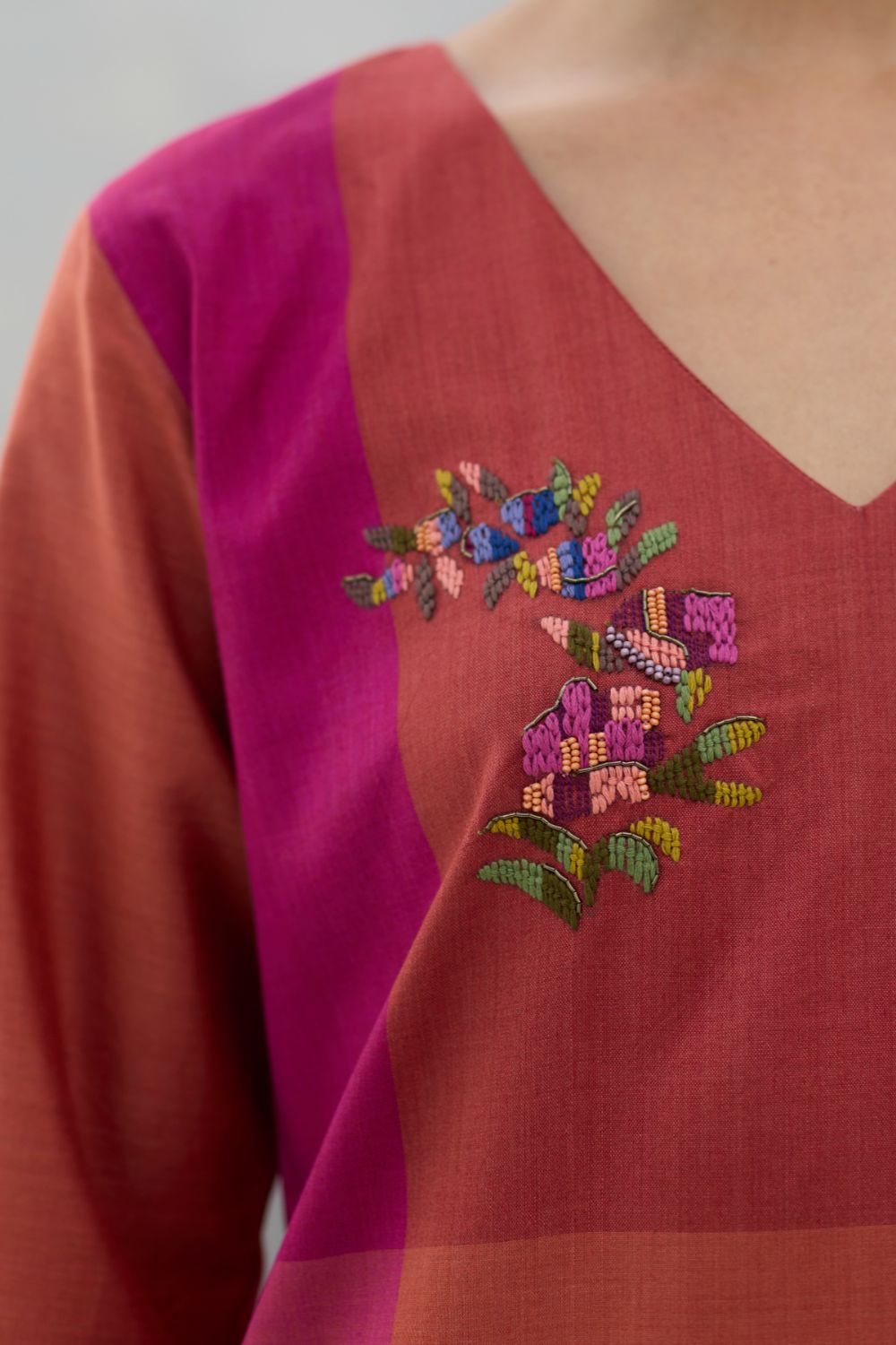 Nira Hand-Embroidered Eri Silk Kurta -  Rose