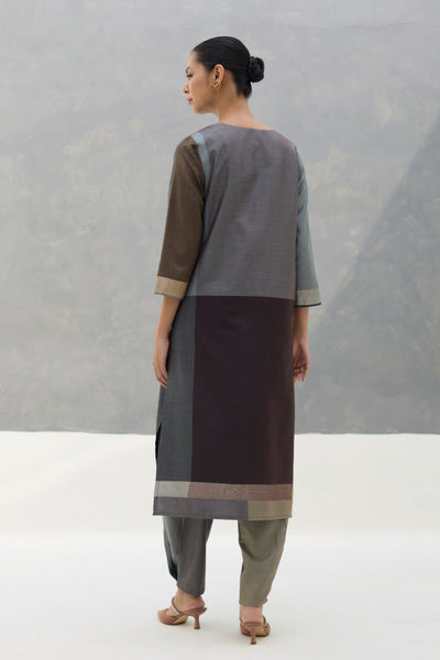 Nira Hand-Embroidered Eri Silk Kurta -  Taupe Grey