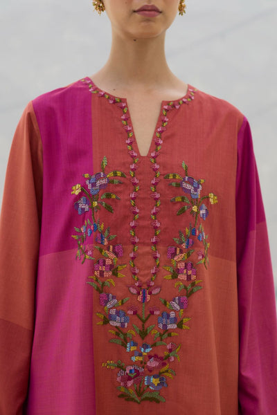 Athiya Hand-Embroidered Short Kurta - Rose