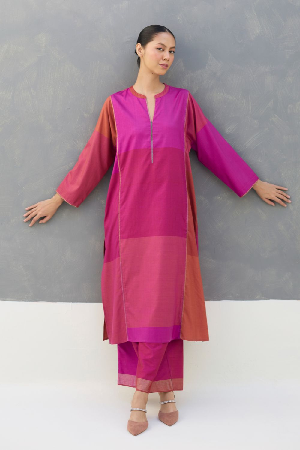 Warda Angrakha Eri Silk Kurta - Rose