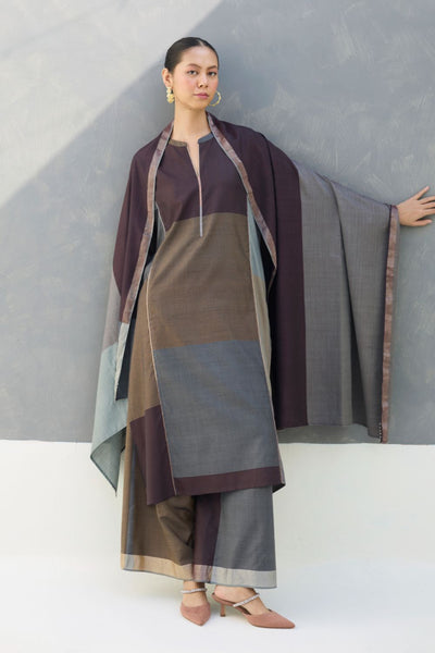 Warda Angrakha Eri Silk Kurta - Taupe Grey