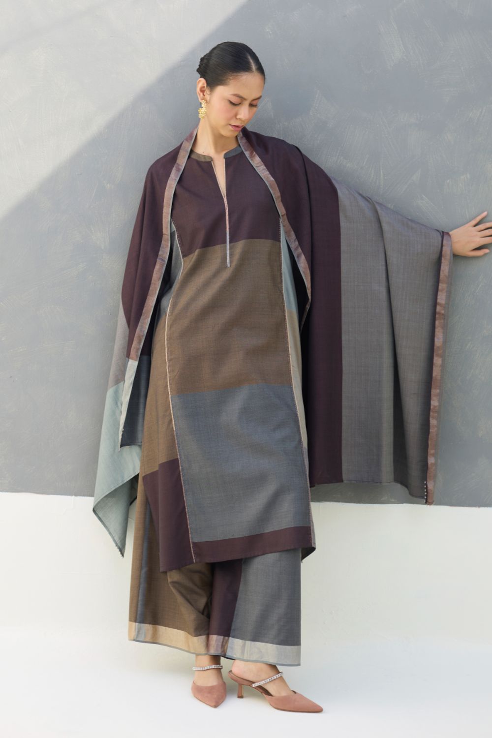Warda Angrakha Eri Silk Kurta - Taupe Grey