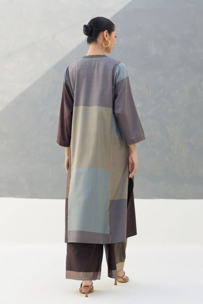 Warda Angrakha Eri Silk Kurta - Taupe Grey