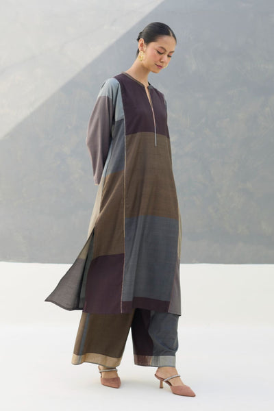 Warda Angrakha Eri Silk Kurta - Taupe Grey