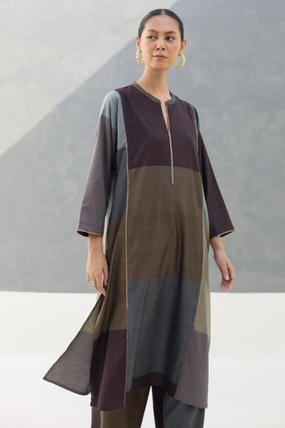 Warda Angrakha Eri Silk Kurta - Taupe Grey
