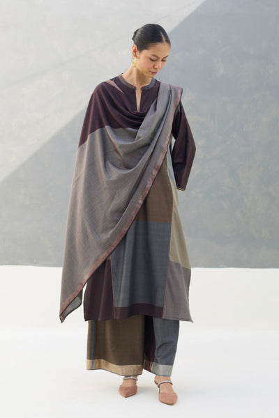 Warda Angrakha Eri Silk Kurta - Taupe Grey