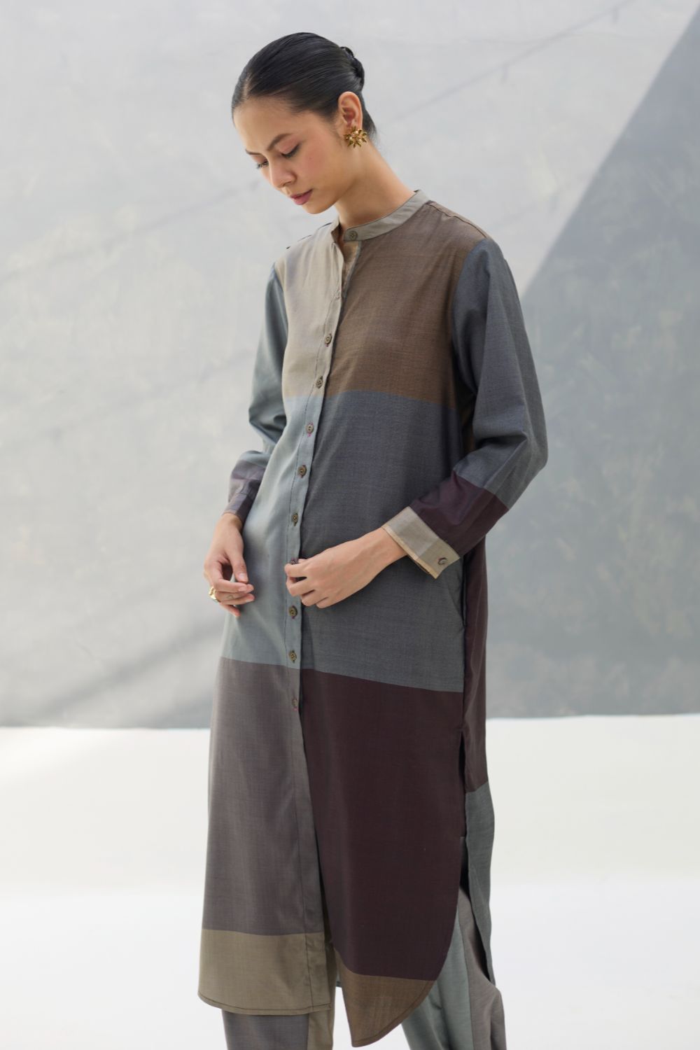 Sama Eri Silk Shirt Kurta -  Taupe Grey