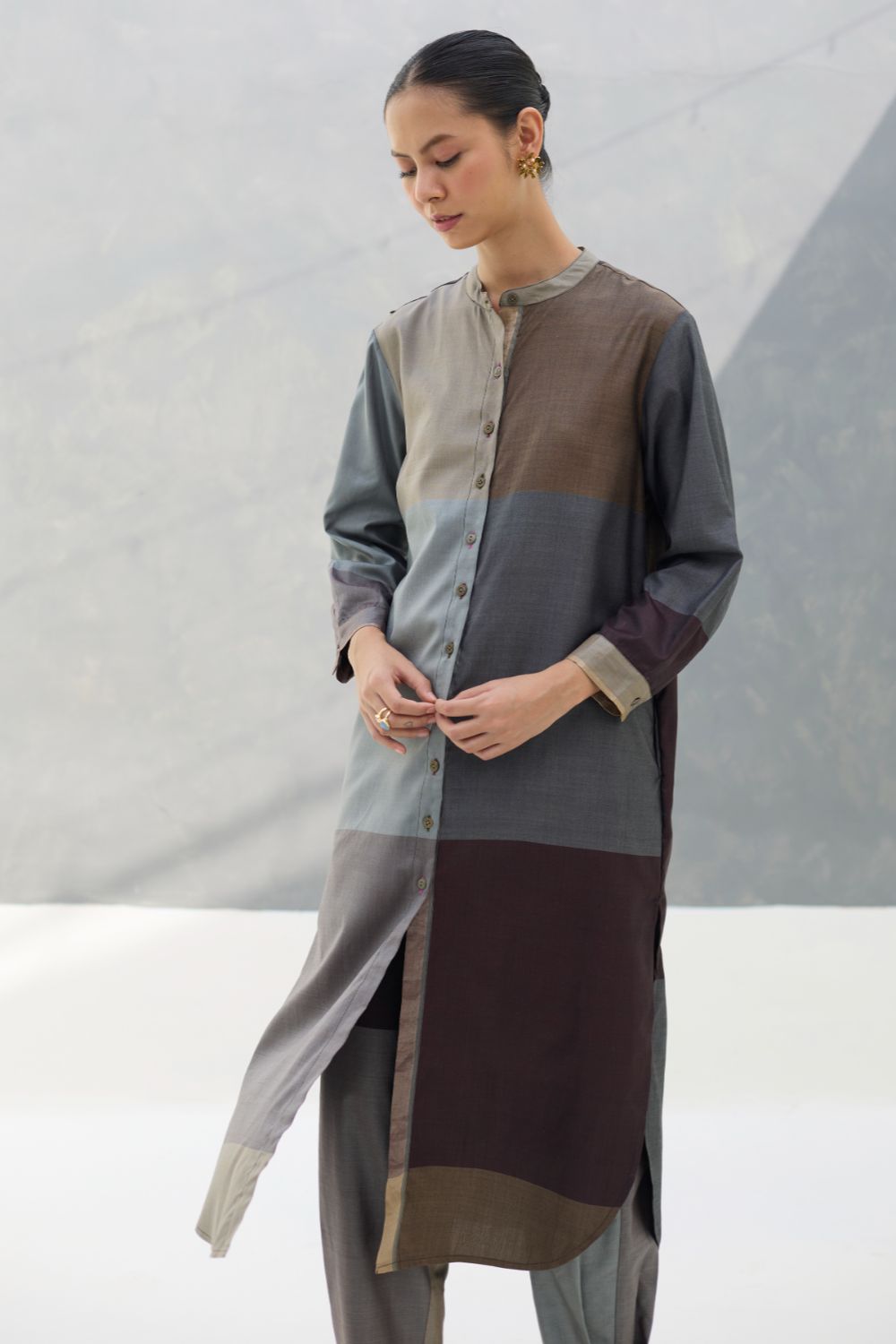 Sama Eri Silk Shirt Kurta -  Taupe Grey
