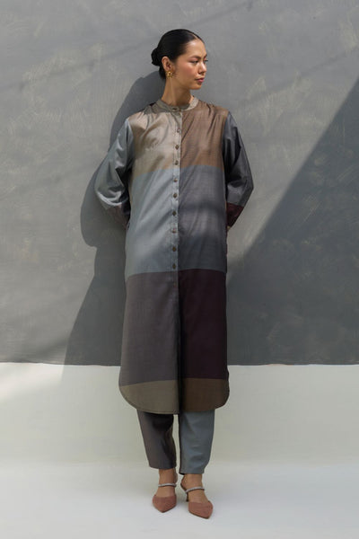 Sama Eri Silk Shirt Kurta -  Taupe Grey
